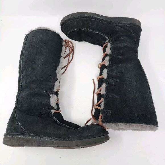 Ugg Uptown Boots Black‎ Suede Gray Shearling Lining Leather Lace Up Size 7 - Picture 11 of 13